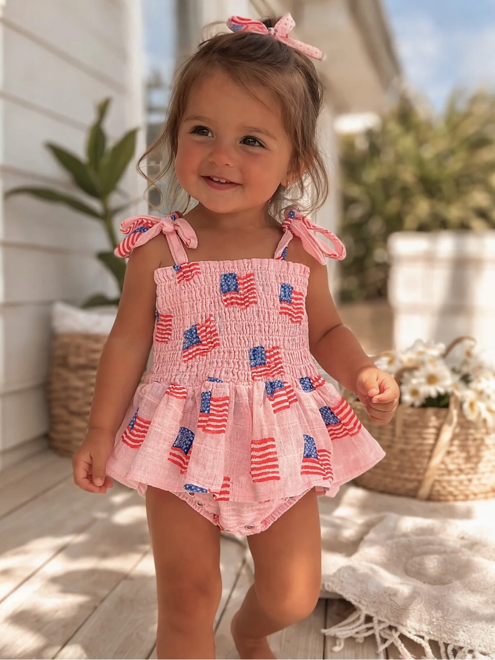 Angel Dear Muslin Pink Flag Baby Outfit 6-12 months